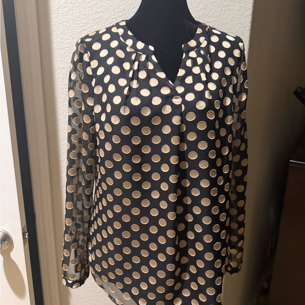 Talbots Black and Gold Polka Dot Blouse